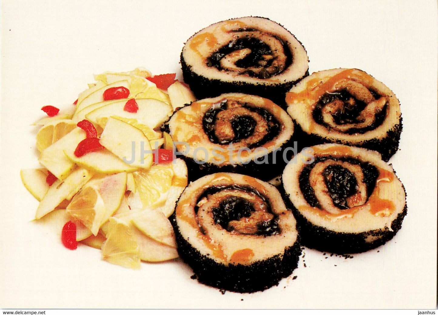 Potato roll with plum marmalade - Apple Salad - Vegetarian dishes - recipes - 1989 - Russia USSR - unused - JH Postcards