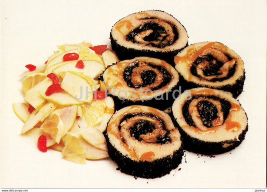 Potato roll with plum marmalade - Apple Salad - Vegetarian dishes - recipes - 1989 - Russia USSR - unused - JH Postcards