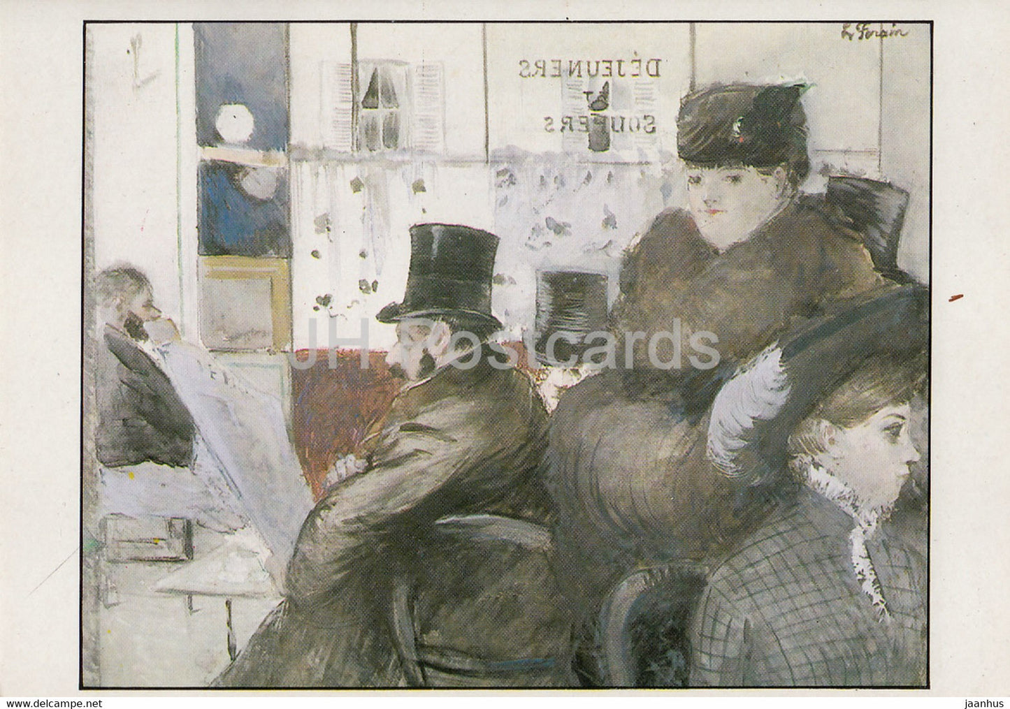 painting by Jean Louis Forain - Im Cafe de la Nouvelle Athenes - French art - Germany - unused - JH Postcards