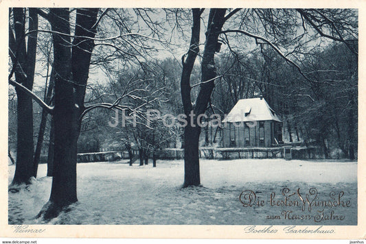 New Year Greeting Card - Neuen Jahre - Weimar - Goethes Gartenhaus - 299 - old postcard - 1932 - Germany - used - JH Postcards