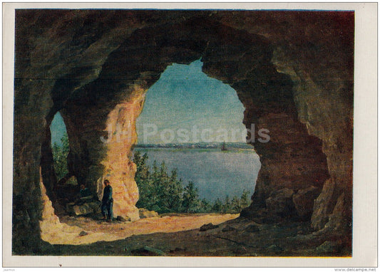 painting by G. Chernetsov - On the Volga River , 1838 - cave - Russian art - 1959 - Russia USSR - unused - JH Postcards