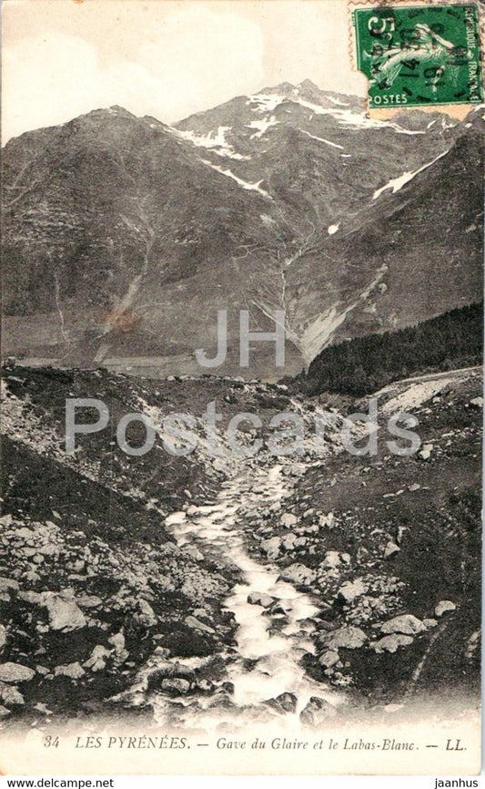 Les Pyrenees - Gave du Glaire et le Labas Blanc - 34 - old postcard - 1914 - France - used - JH Postcards