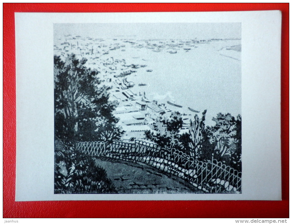 painting by A. Paschenko . Dnieper river from Vladimir Slides . Spring , 1937 - ukrainian art  - unused - JH Postcards