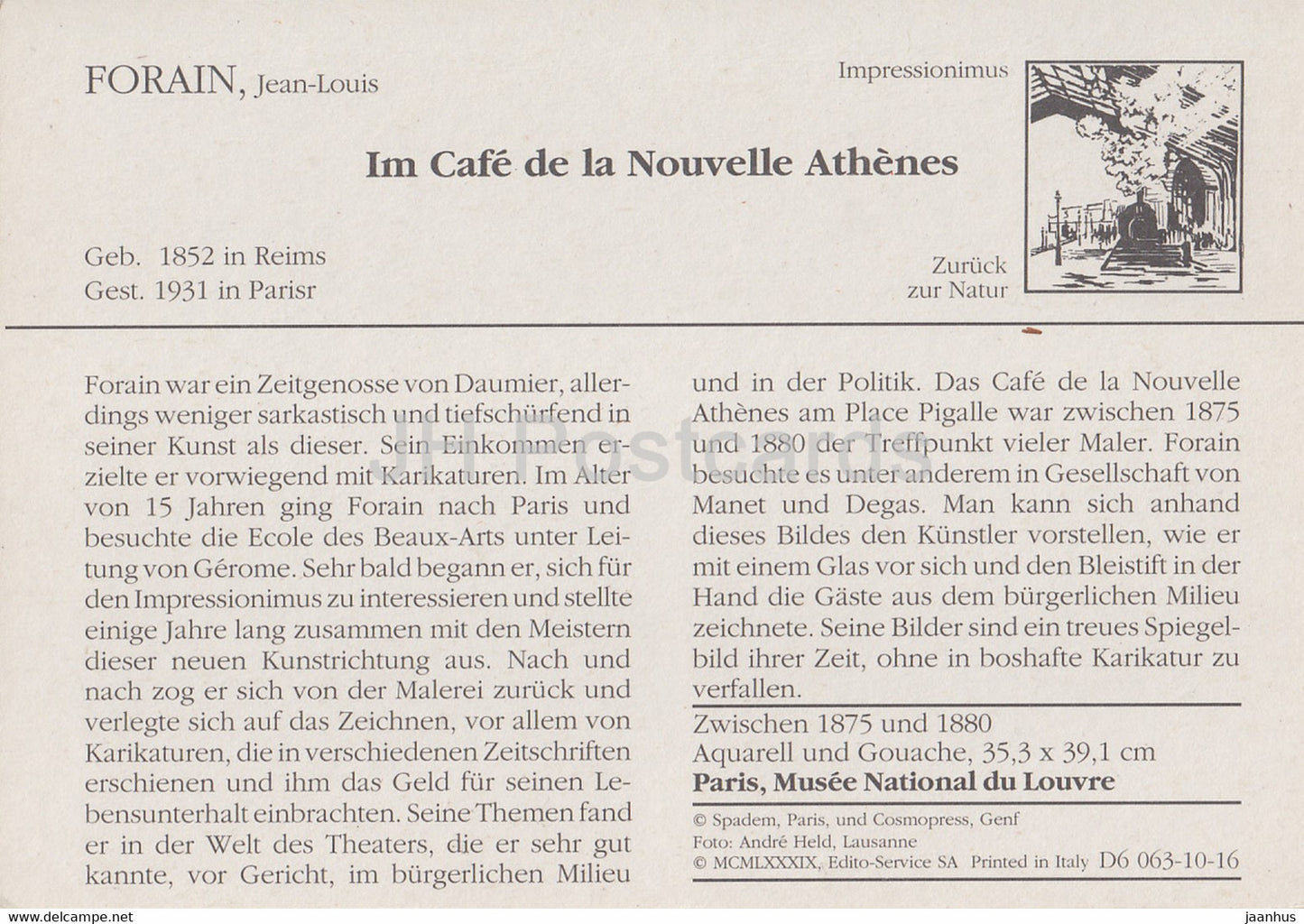 painting by Jean Louis Forain - Im Cafe de la Nouvelle Athenes - French art - Germany - unused