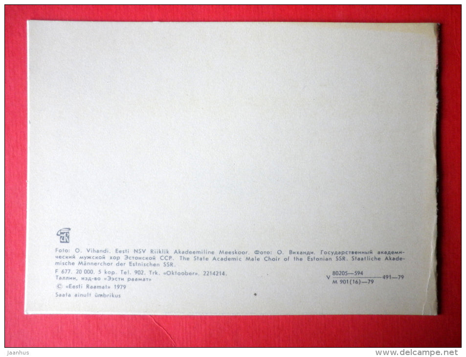 The State Academic Male Choir of the Estonian SSR - Gustav Ernesaks - 1979 - Estonia USSR - unused - JH Postcards
