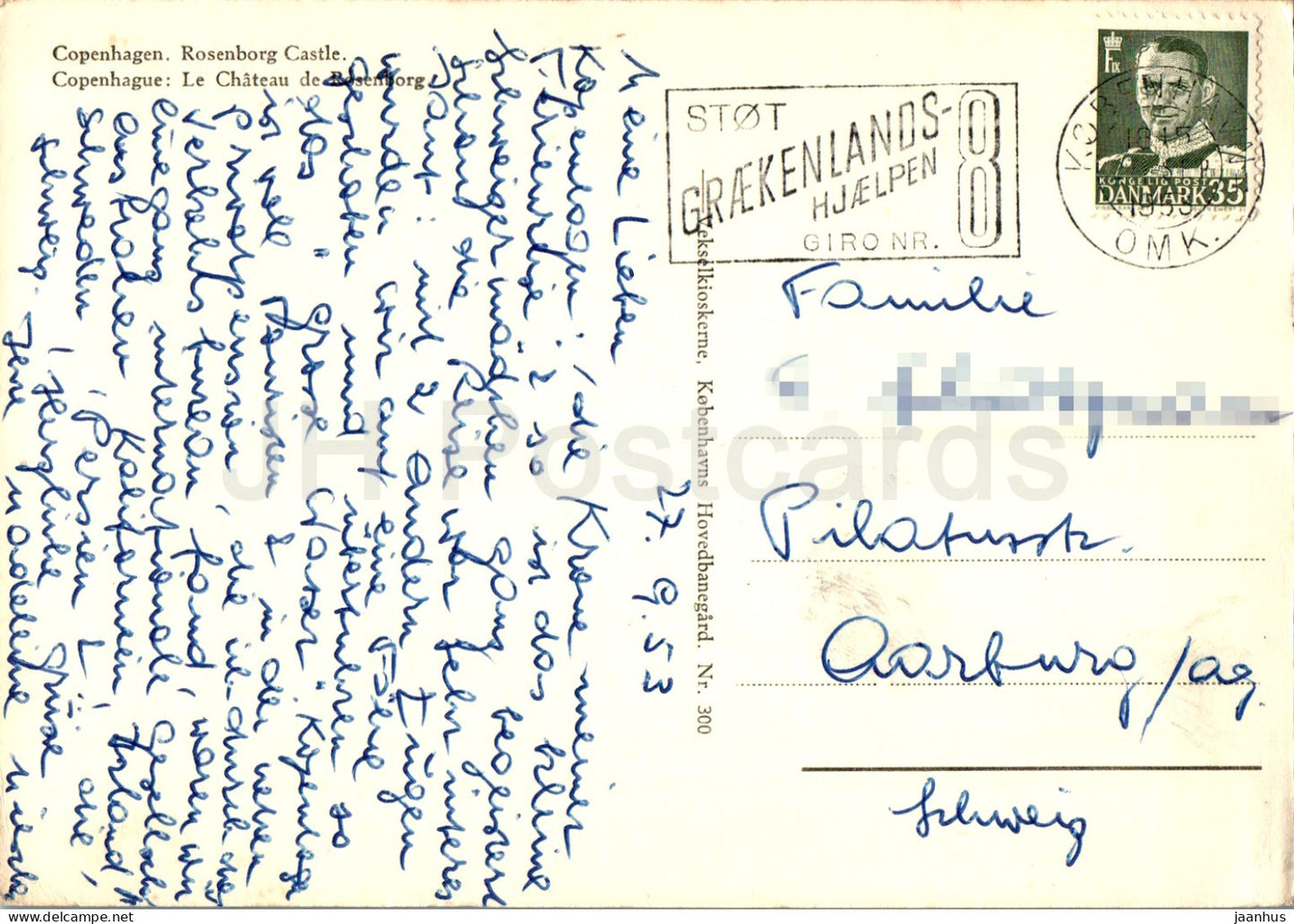 Copenhague - Kobenhavn - Château de Rosenborg - Rosenborg Slot - carte postale ancienne - 300 - 1953 - Danemark - utilisé 