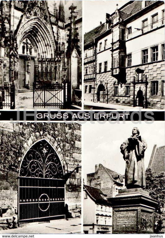 Gruss aus Erfurt - Portal am Dom - Haus zum Stockfisch - Lutherdenkmal - Luther monument - Germany DDR - used - JH Postcards
