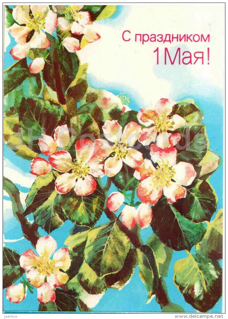 May 1 International Workers' Day greeting card - flowers - 1988 - Russia USSR - unused - JH Postcards