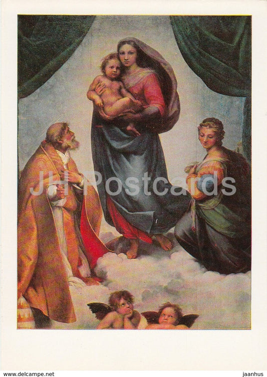 painting by Raphael - The Sistine Madonna , 1512 - italian art - 1985 - Russia USSR - unused - JH Postcards