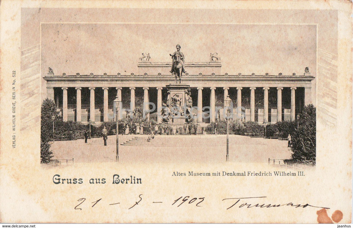 Gruss aus Berlin - Altes Museum mit Denkmal Friedrich Wilhelm III - monument - old postcard - 1902 - Germany - used - JH Postcards