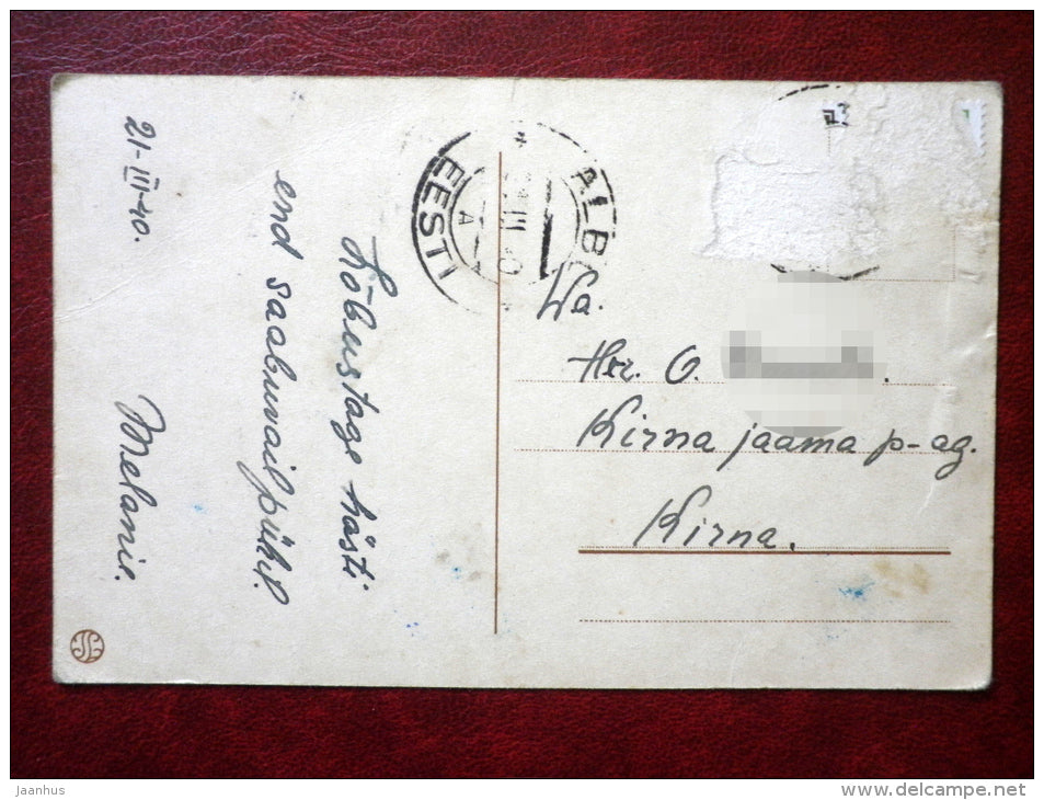 Easter Greeting Card - car - egg - chiken - circulated in 1940 - Estonia - used - JH Postcards