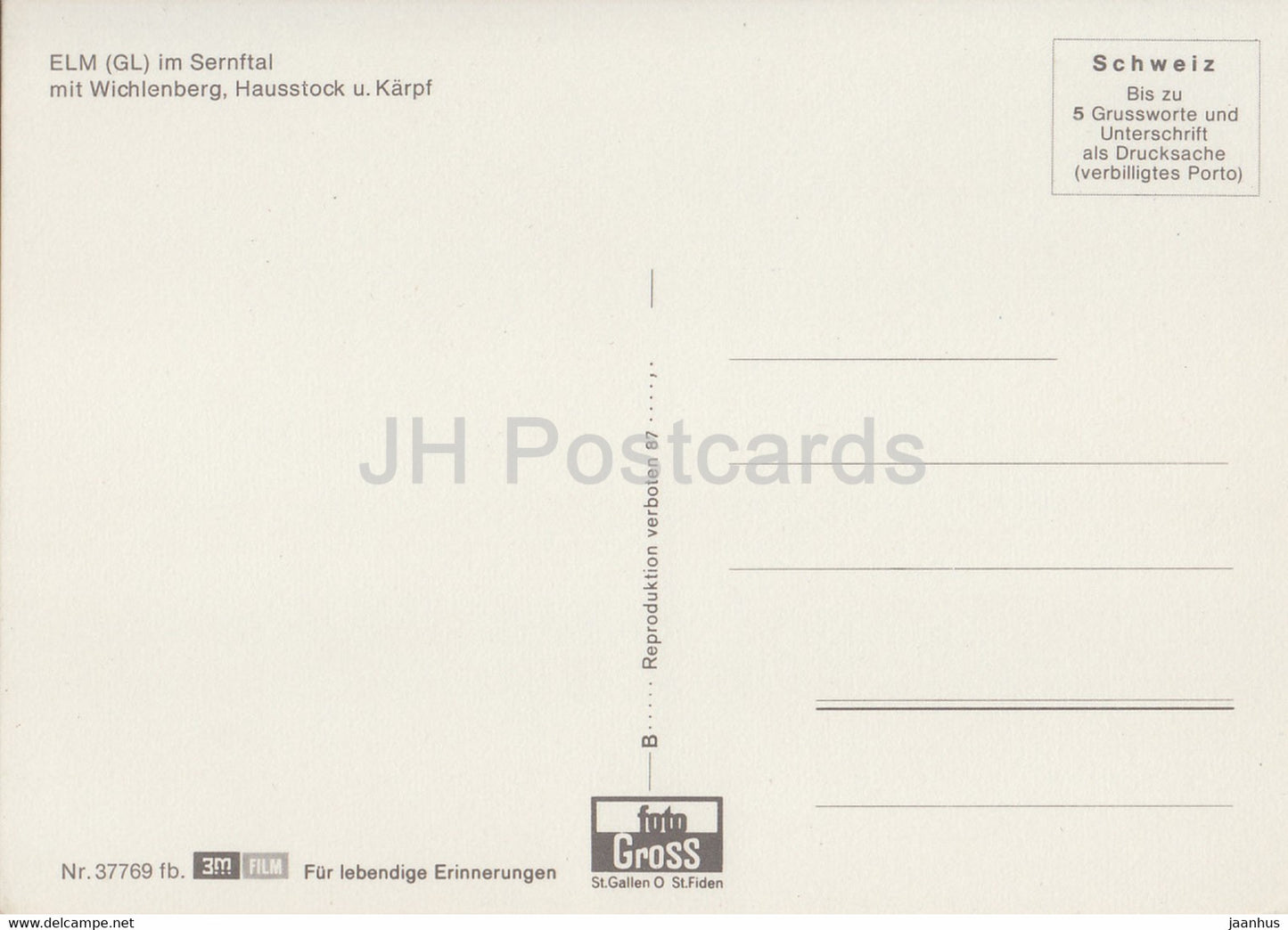 ELM im Sernftal mit Wichlenberg - Hausstock u Karpf - 37769 - Schweiz - unbenutzt