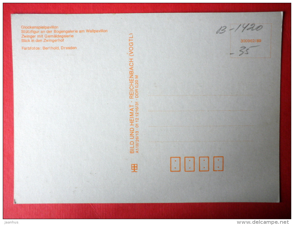 Zwinger - Glockenspielpavilion - Gemäldegalerie - Dresden - 1989 - Germany DDR - unused - JH Postcards