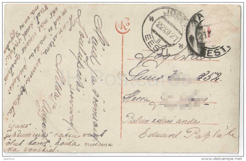 christmas greeting card - woman - rose - CEKO 1409 - circulated in Estonia 1927 Jõgeva - JH Postcards