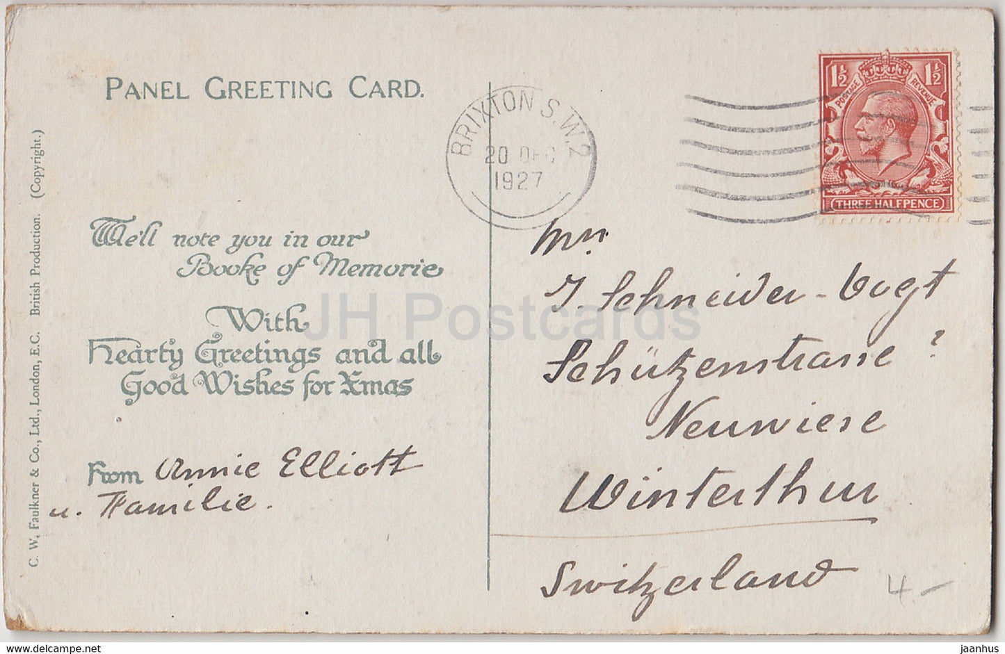 Christmas Greeting Card -  illustration Panel Greeting Card Faulkner & Co - old postcard - 1927 - United Kingdom - used
