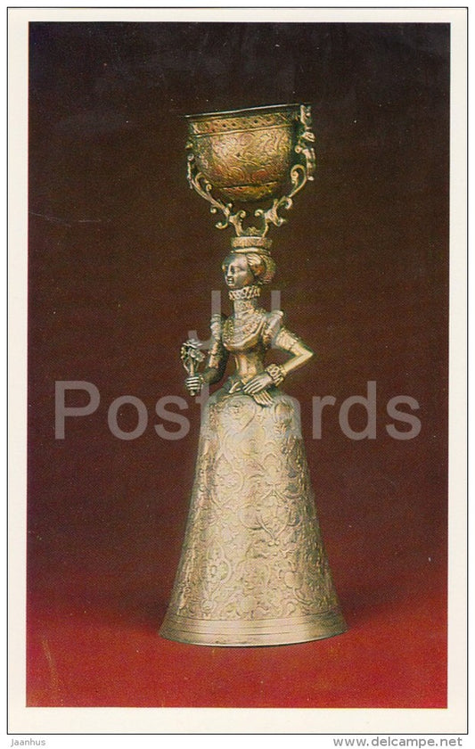 Chased silver-gilt Douple Cup , Nuremberg - woman - Western European Silver from Hermitage - 1982 - Russia USSR - unused - JH Postcards
