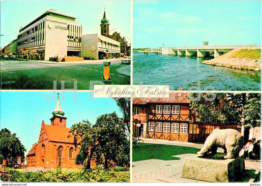 Nykobing Falster - Ved Lilletorv - Frederik IX Bro - Kirken - Czaren Hus - bridge - church - 149 - 1978 - Denmark - used - JH Postcards