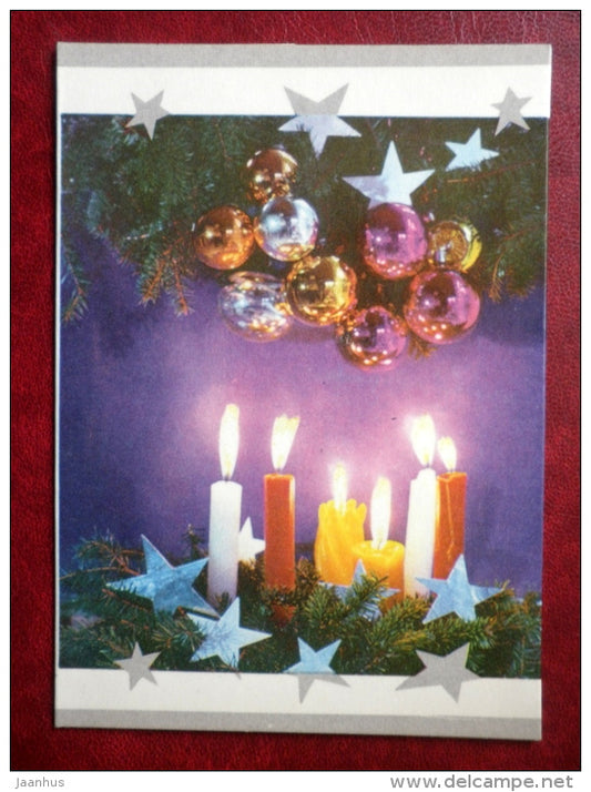 New Year Greeting card - candles - decorations - 1977 - Estonia USSR - used - JH Postcards
