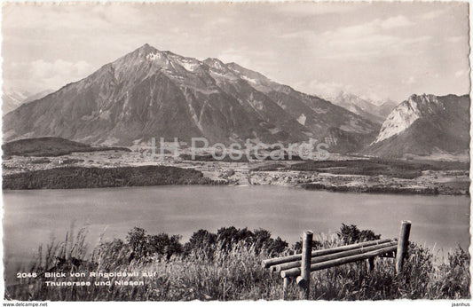 Blick von Ringoldswil auf Thunersee und Niesen - 2046 - Switzerland - 1956 - used - JH Postcards