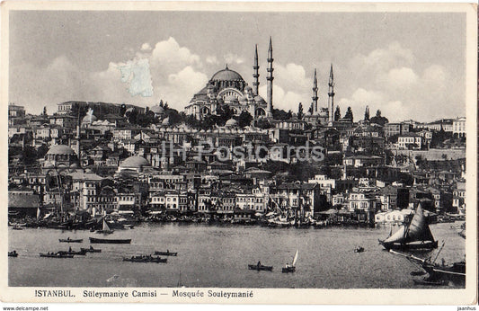 Istanbul - Suleymaniye Camisi - Mosquee Souieymanie - view - 1938 - old postcard - Turkey - used - JH Postcards