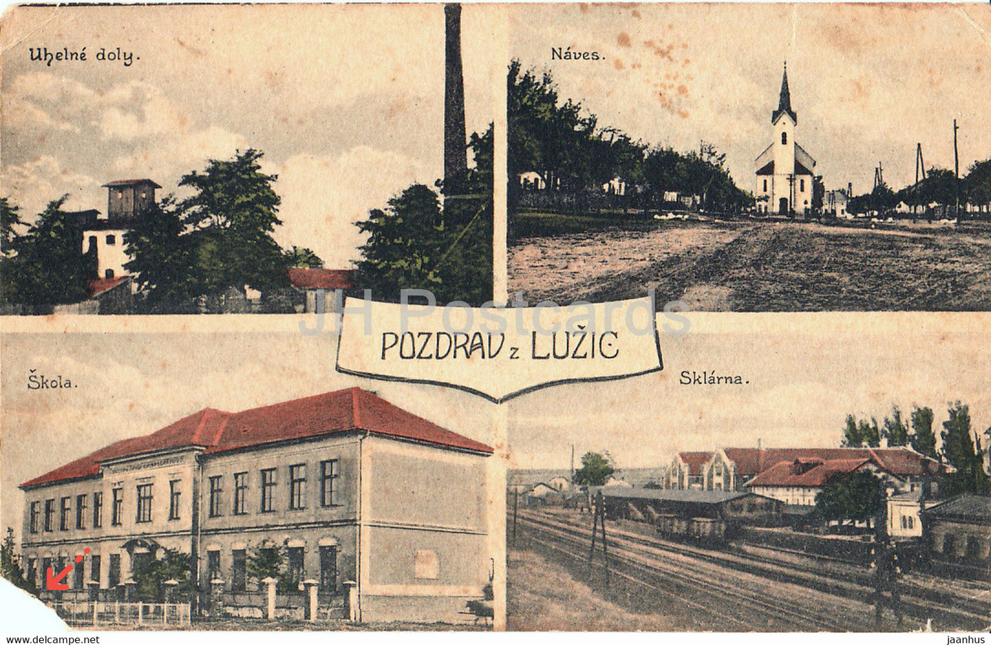 Pozdrav z Luzic - Luzice - Naves - Skola - Sklarna - old postcard - 1933 - Czech Republic - used - JH Postcards