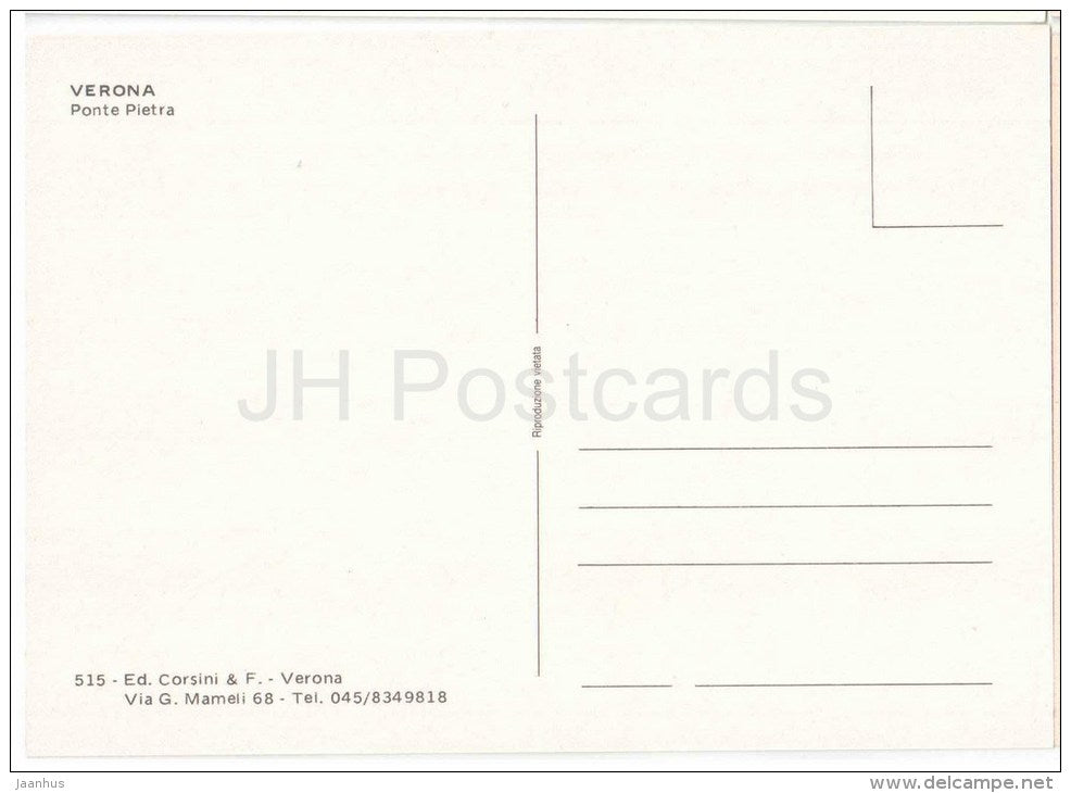 Ponte Pietra - Pietra bridge - Verona - Veneto - 515 - Italia - Italy - unused - JH Postcards