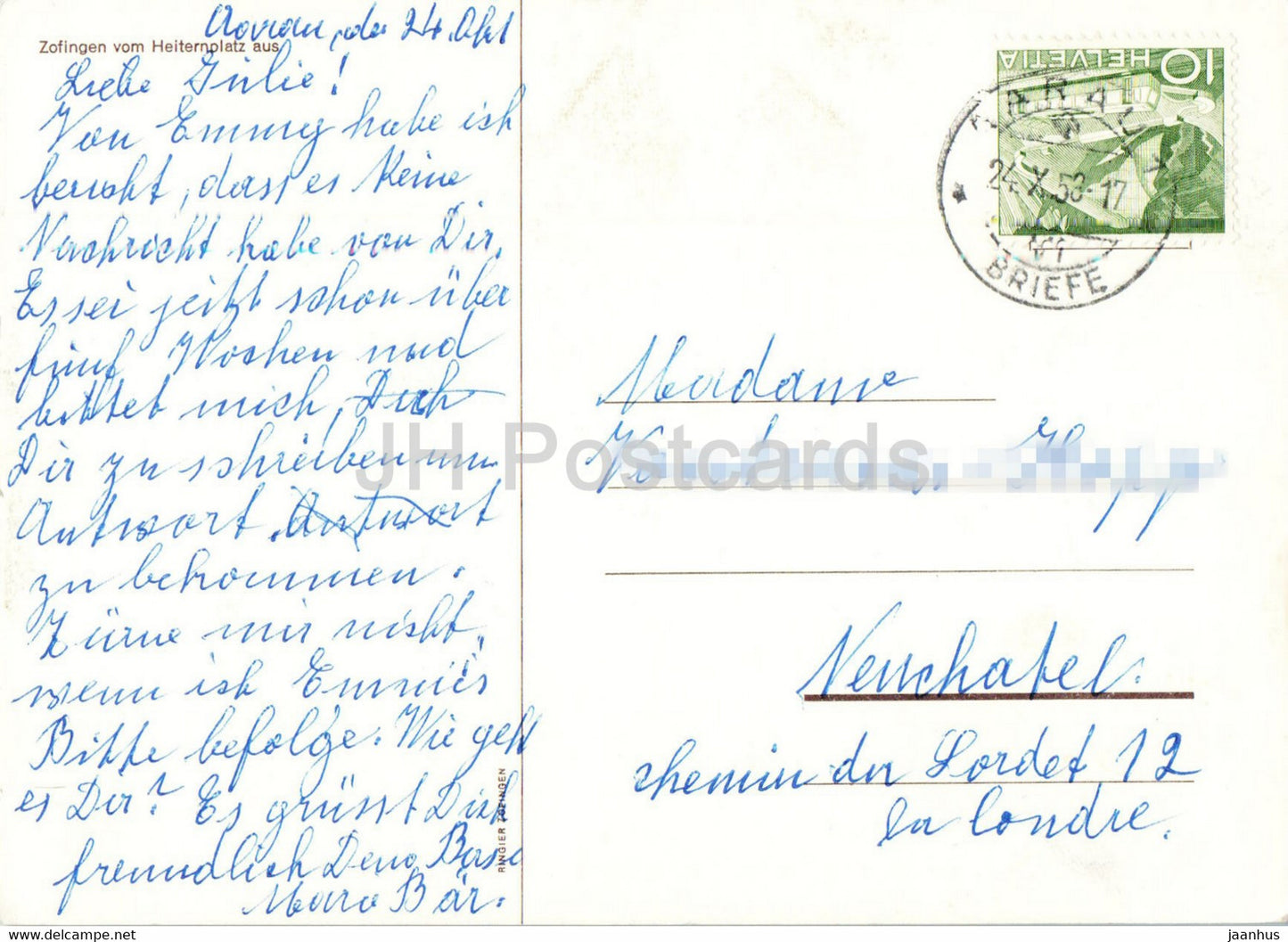 Zofingen vom Heiternplatz aus - carte postale ancienne - 1958 - Suisse - utilisé