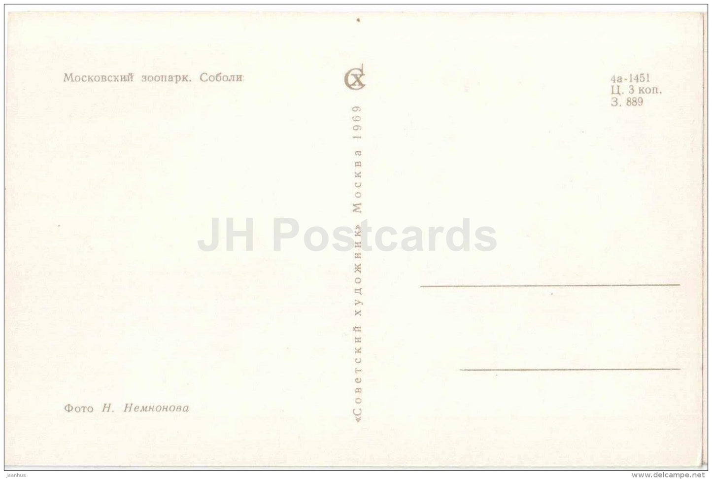 Sable - Martes zibellina - Moscow Zoo - 1969 - Russia USSR - unused - JH Postcards