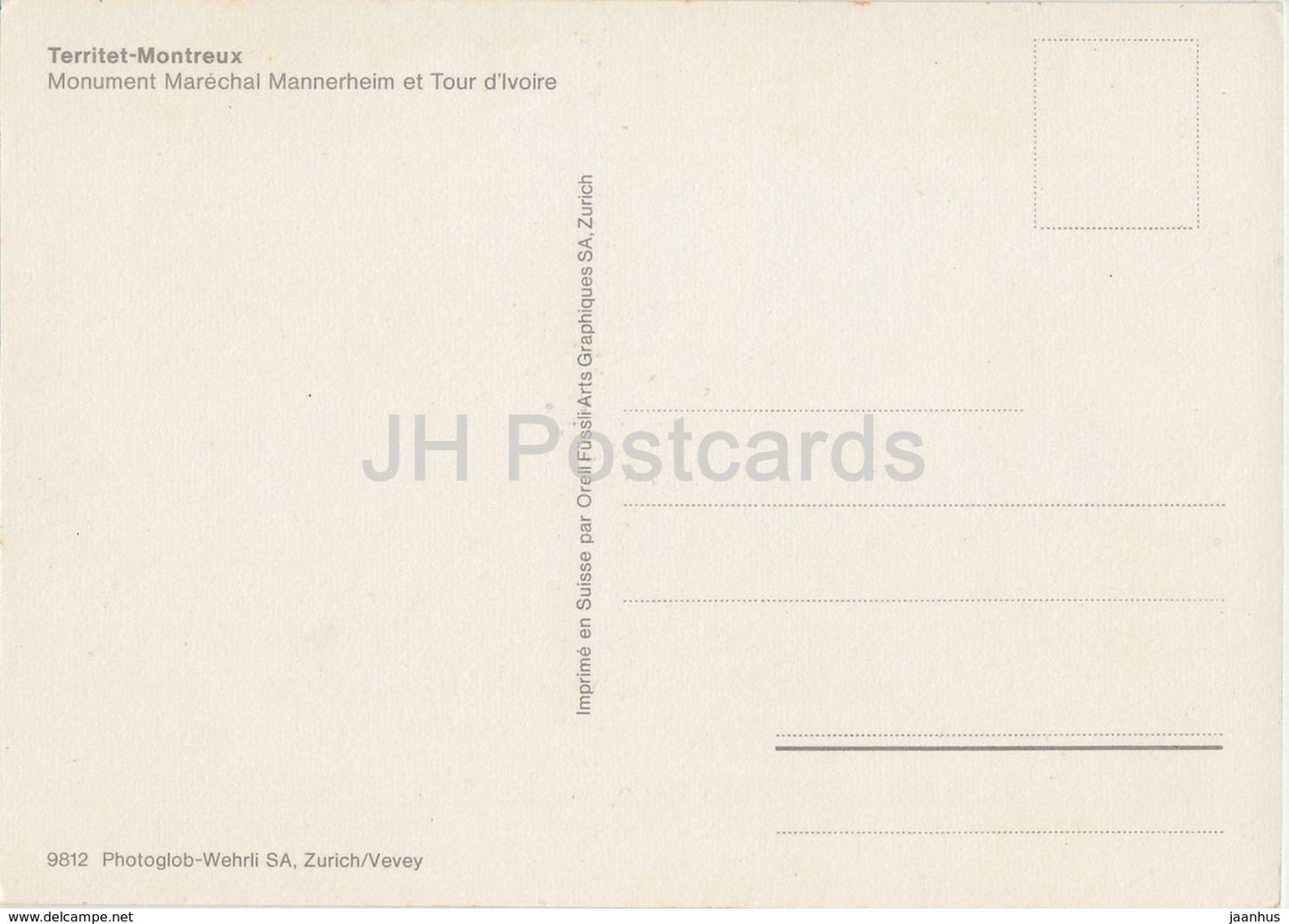 Territet Montreux - monument Marechal Mannerheim et Tour d'Ivoire - 9812 - Switzerland - unused