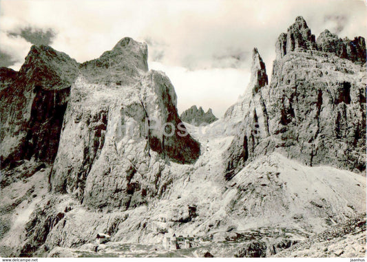 Rifugio Vajolet - verso il Catinaccio e le Torri - old postcard - 1957 - Italy - used - JH Postcards