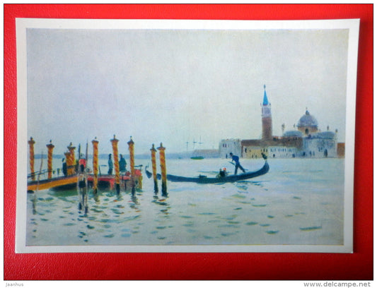 painting by Y. Podliaskiy . Venice . Venetian Lagoon , 1963 - gondola - Italy - russian art - unused - JH Postcards