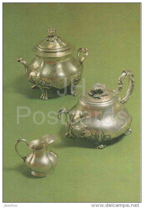 Milk boat , Tea pot and Sugar bowl , XIX century - silver - 1986 - Belarus USSR - unused - JH Postcards