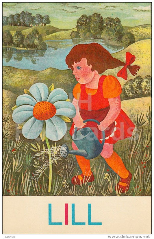 girl - flowers - I am Reading - Teaching reading to children by J. Tammsaar - 1980 - Estonia USSR - unused - JH Postcards