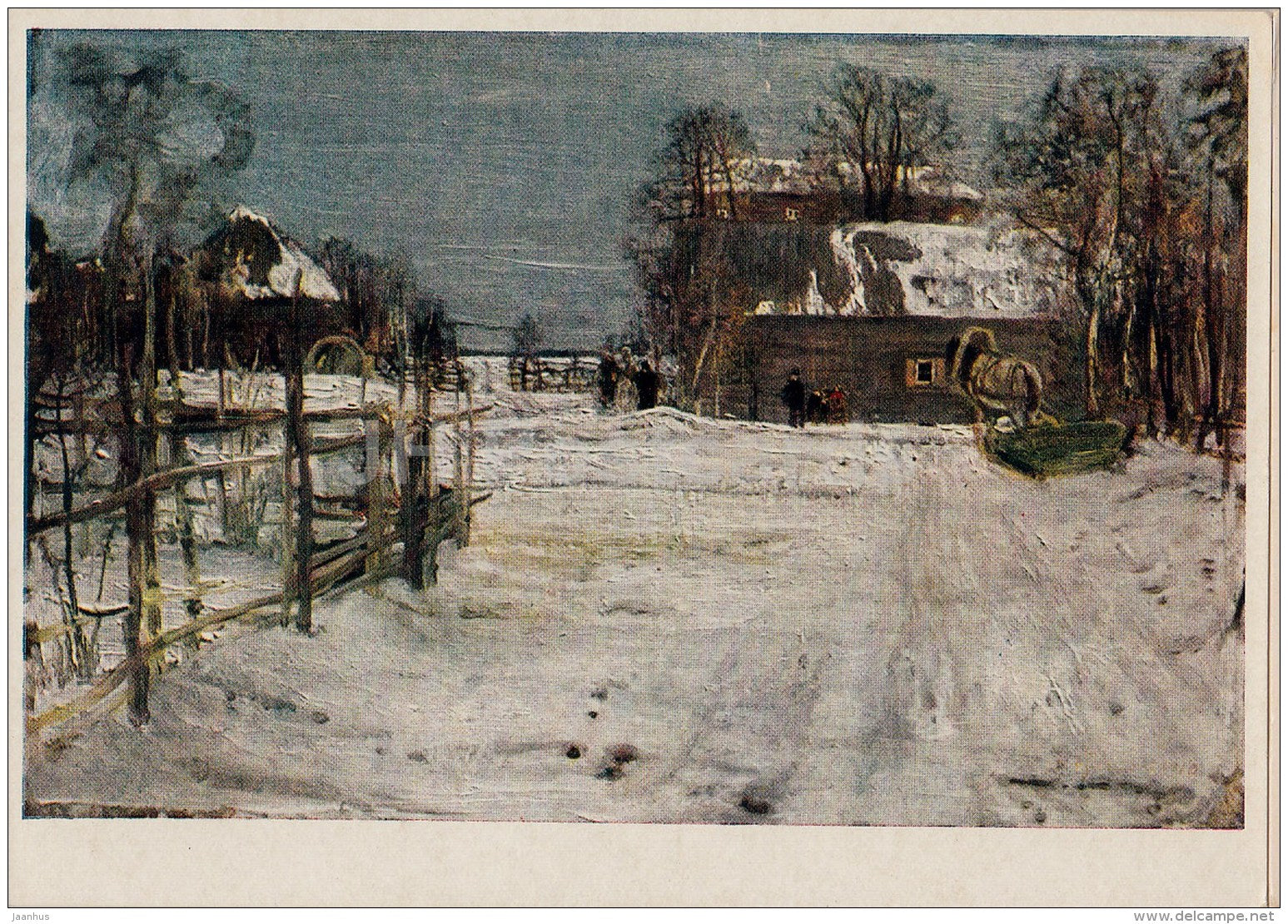 painting by I. Brodsky - Winter , 1910 - horse sledge - Russian art - 1957 - Russia USSR - unused - JH Postcards