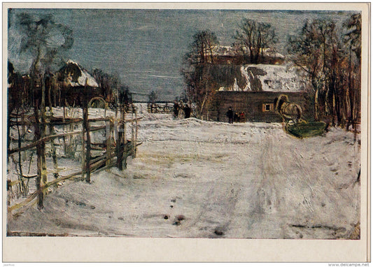 painting by I. Brodsky - Winter , 1910 - horse sledge - Russian art - 1957 - Russia USSR - unused - JH Postcards