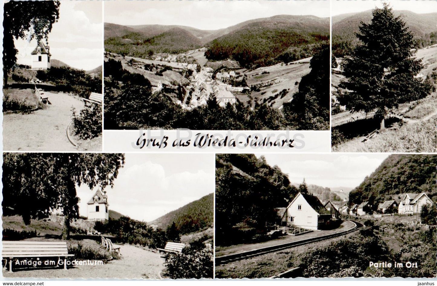 Gruss aus Wieda Sudharz - Anlage am Glockenturm - Partie im Ort - 1961 - Germany - used - JH Postcards