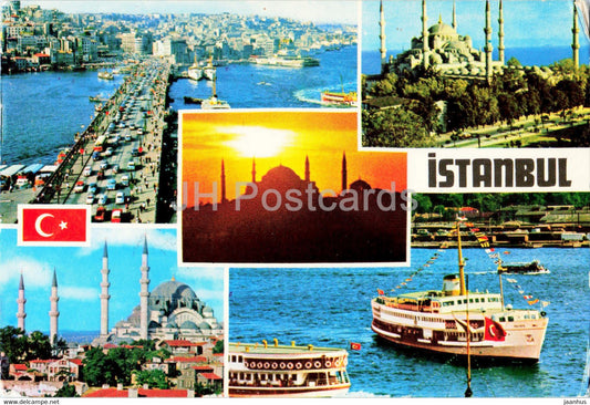 Istanbul - ship - bridge - multiview - Hitit - 1973 - Turkey - used - JH Postcards
