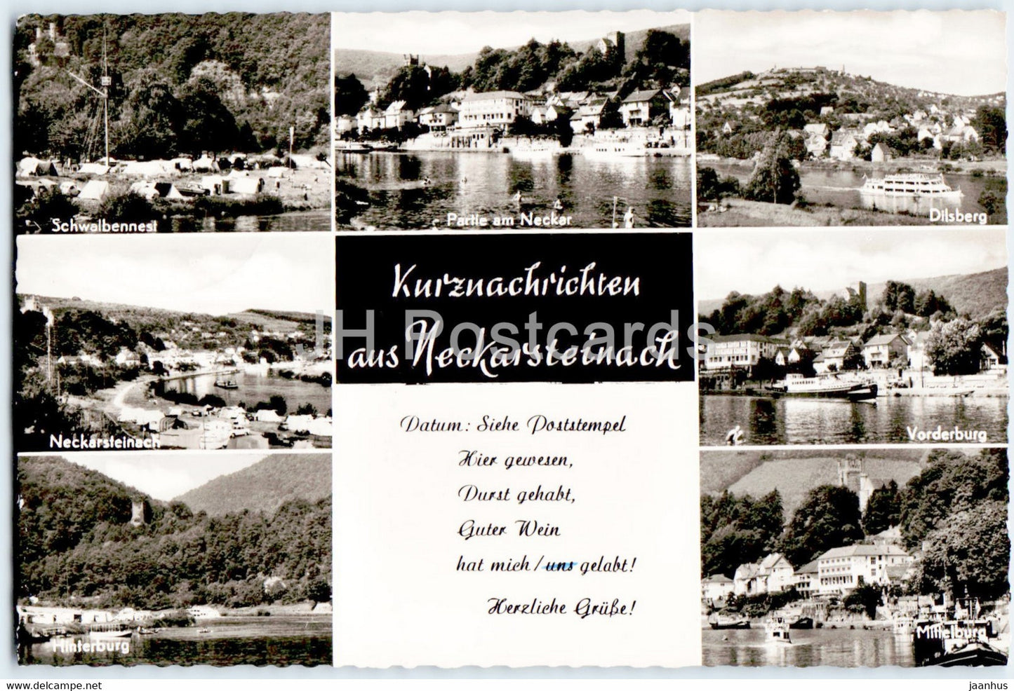 Kurznachrichten aus Neckarsteinach - Schwalbennest - Dilsberg - Vorderburg - old postcard - Germany - unused - JH Postcards