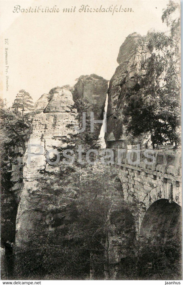 Basteibrucke mit Kieselackfelsen - 197 - old postcard - Germany - unused - JH Postcards