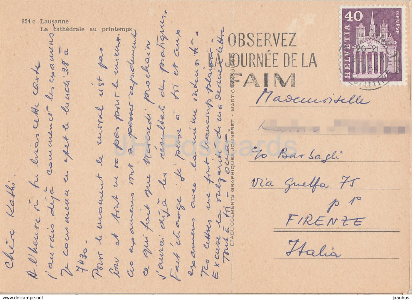 Lausanne - La Cathedrale  au printemps - 1964 - Switzerland - used