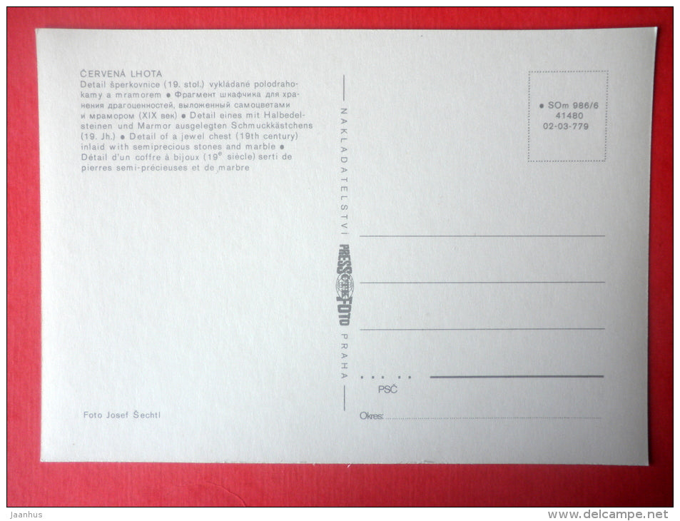 Detail of a Jewel Chest , with semiprecious stones - Cervená Lhota Castle - Czech Republic - Czechoslovakia - unused - JH Postcards