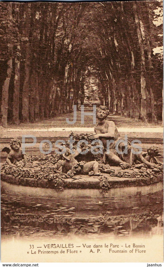 Versailles - Vue dans Le Parc - Le Bassin Le Printemps de Flore - 33 - old postcard - France - unused - JH Postcards