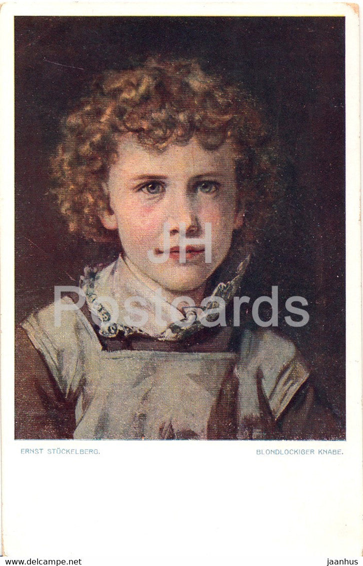 painting by Ernst Stückelberg - Blondlockiger Knabe - boy - Swiss art - old postcard - Switzerland - unused - JH Postcards