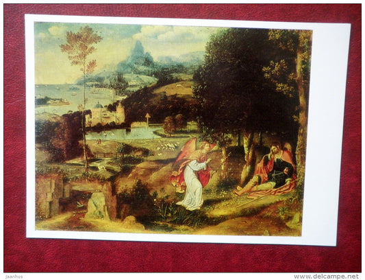 painting by Joachim Patinir - Landscape with a scene from the Legend of St. Roch - angel - flemish art - unused - JH Postcards