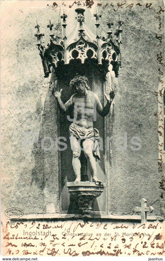 Ingolstadt - Christusstatue an der St Moritzkirche - church - old postcard - 1911 - Germany - used - JH Postcards