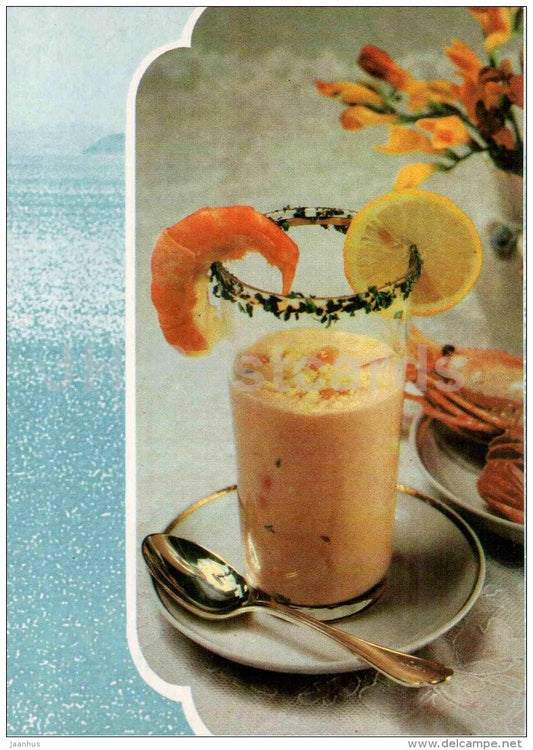 shrimp cocktail - Fish Dishes - cuisine - 1990 - Russia USSR - unused - JH Postcards