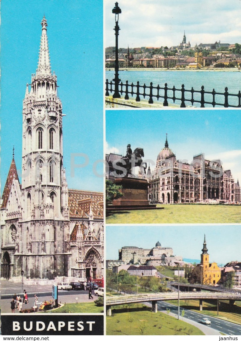 Greetings from Budapest - cathedral - parliament - multiview - 1976 - Hungary - used - JH Postcards