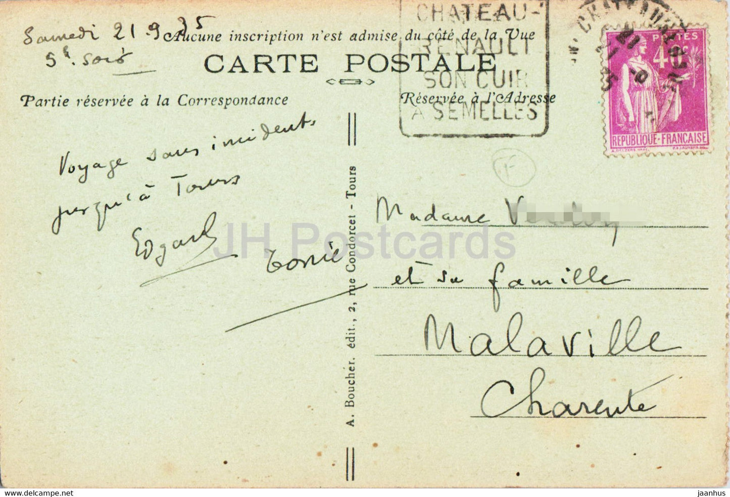 Tours - L'Hotel de Ville - 246 - alte Postkarte - 1935 - Frankreich - gebraucht