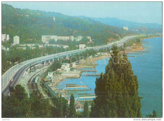 promenade and a new section of highway in Khost - sea - beach - Sochi - 1981 - Russia USSR - unused - JH Postcards