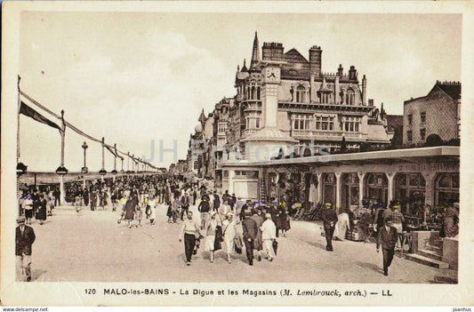 Malo les Bains - La Digue et les Magasins - 120 - old postcard - France - used - JH Postcards